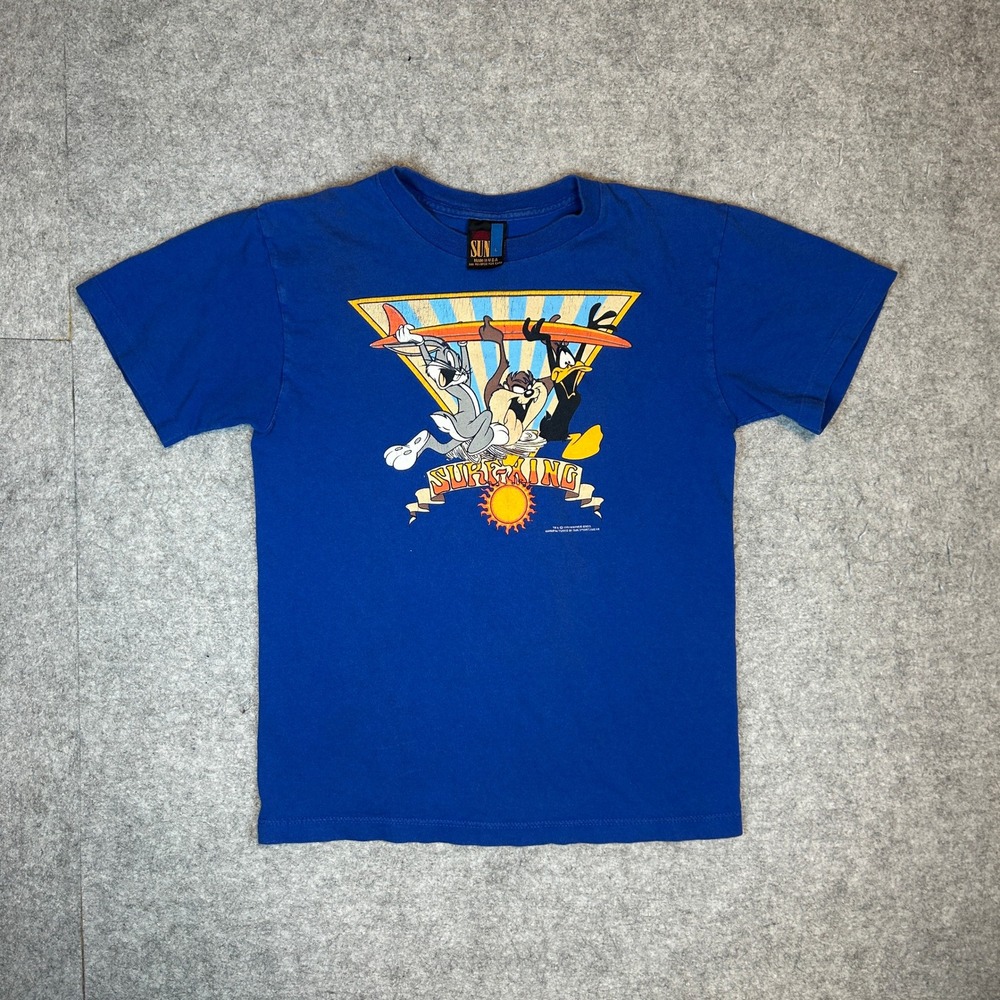 Sun Sportswear T-Shirt Boys L Blue Surf King Looney Tunes 1994 VTG Graphic Tee
